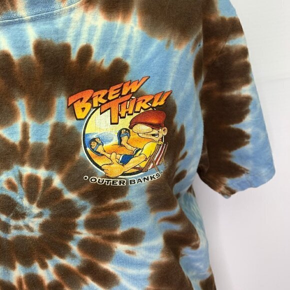 Sundog T Shirt Small Blue Brew Thru Outer Banks North Carolina Beach Tie Dye - Picture 5 of 9